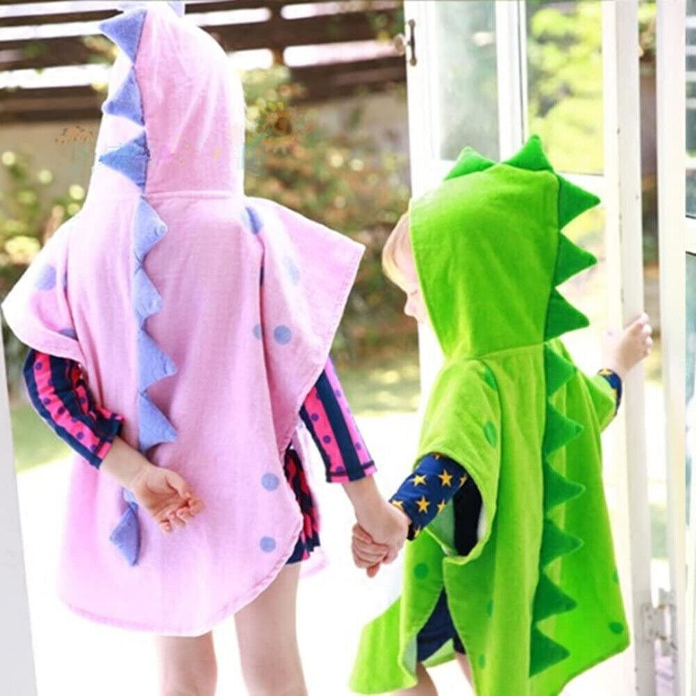 US Capped Hooded Baby Kids Dinosaur Bath Towel Wrap Toddler Bathrobe Cloak Cape