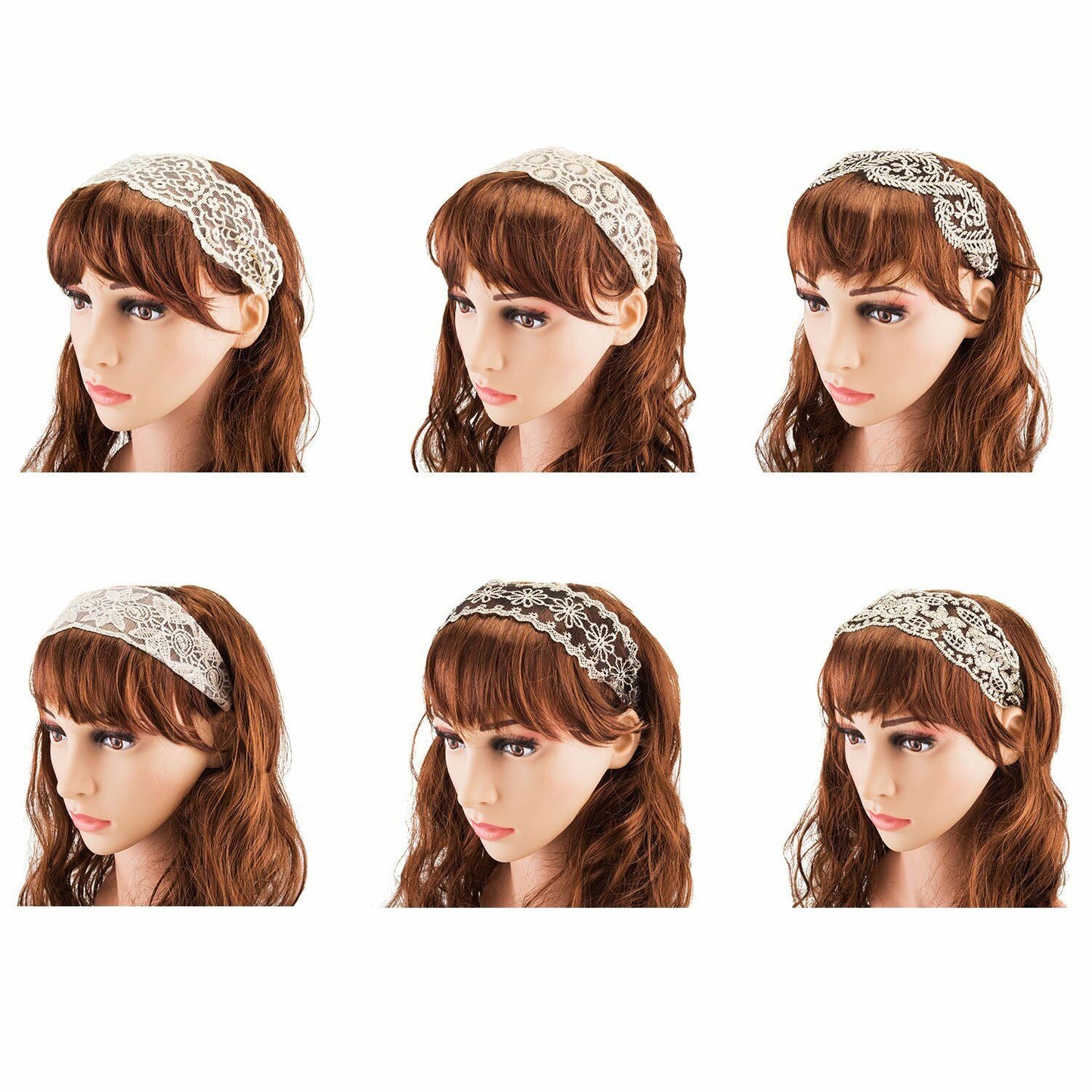 US 7~14Pcs Women Lace Headband Stretch Hairband Elegant Wide Headwrap Turban