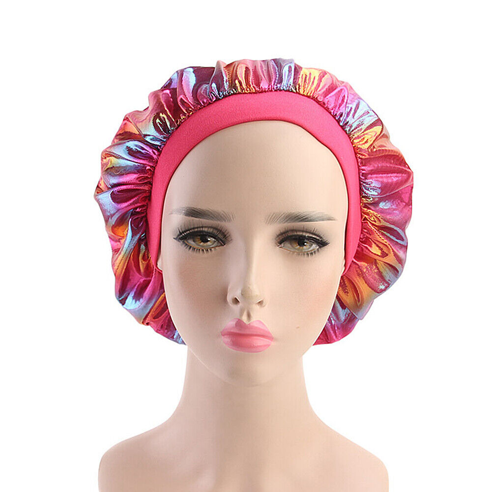 US Women Satin Night Sleep Cap Hair Bonnet Hat Silk Head Cover Wide Elastic Band