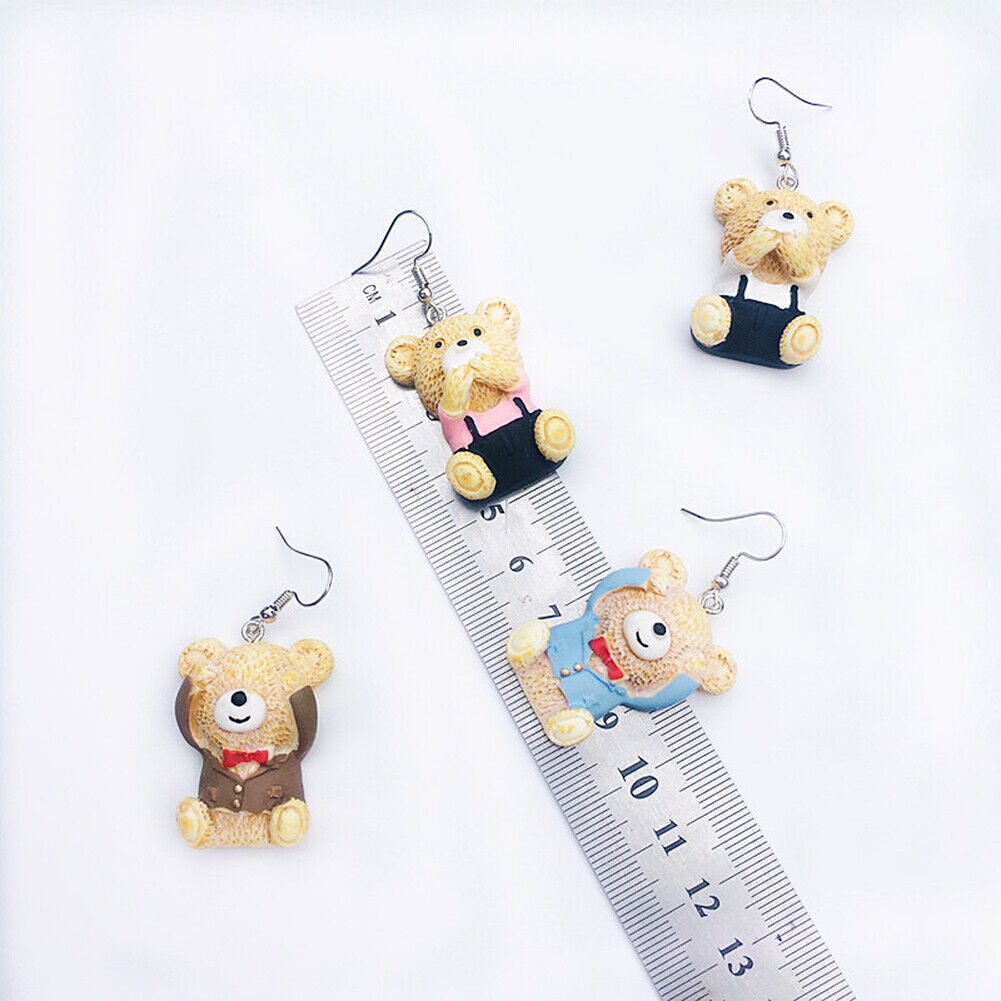 US Cute Bear in Suit Emotional Face Expression Earrings Miniature Jewelry Gifts