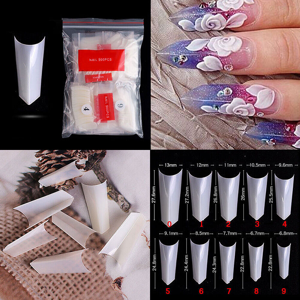 US 500-1000Pcs Edge-Shaped Stiletto French False Fake Acrylic Nail Tips Nails