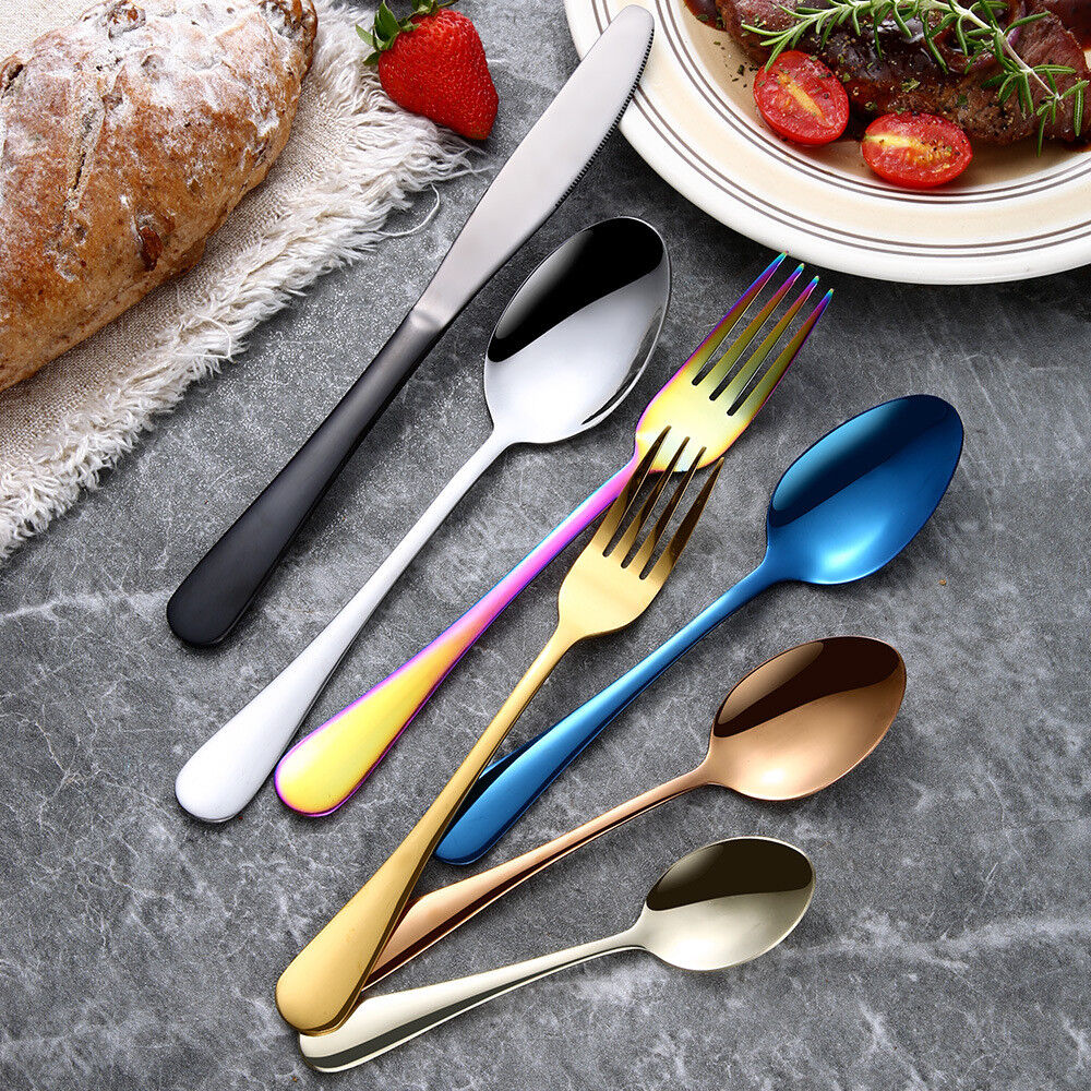 4Pcs Flatware Rainbow Dinnerware Stainless Steel Tableware Set Fork Spoon Knife
