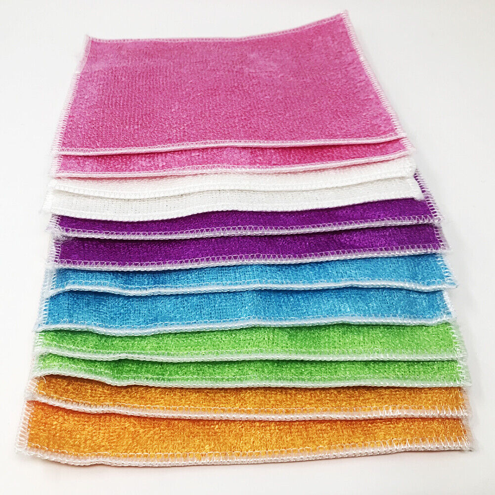 US 12-24 Pack Dish Cloth Bamboo Fiber Washing Towel Kitchen Cleaning Wiping Rags
