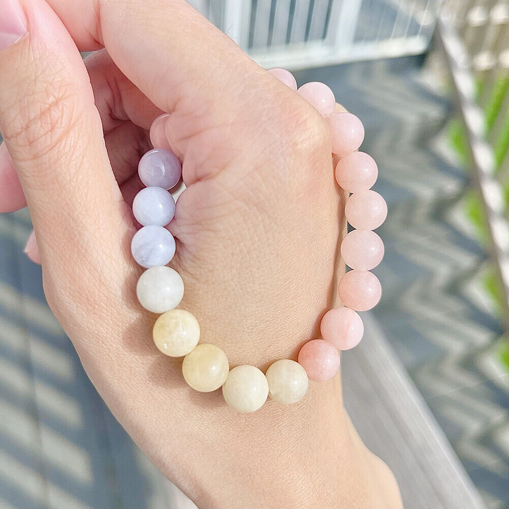 US Handmade Natural Soothing Stone Smooth Morganite/Aventurine Beaded Bracelet