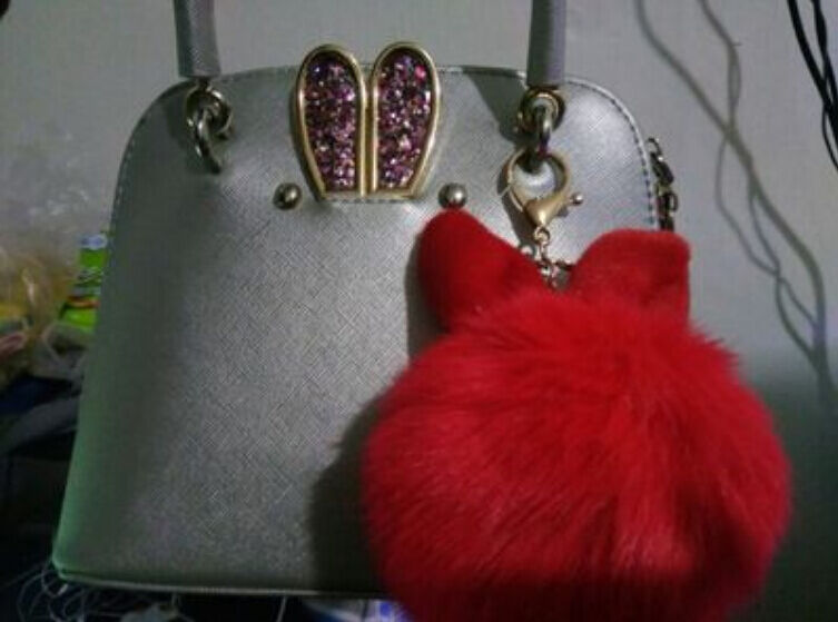Rabbit Fur Ball/Rabbit Ear PomPom Cell Phone Car Pendant Handbag Key Chain Ring