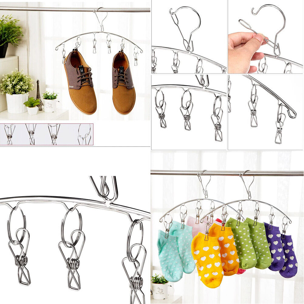 US 3-6 Pack Stainless Steel Laundry Drying Rack Clothes Socks Hanger w/ 10 Clips