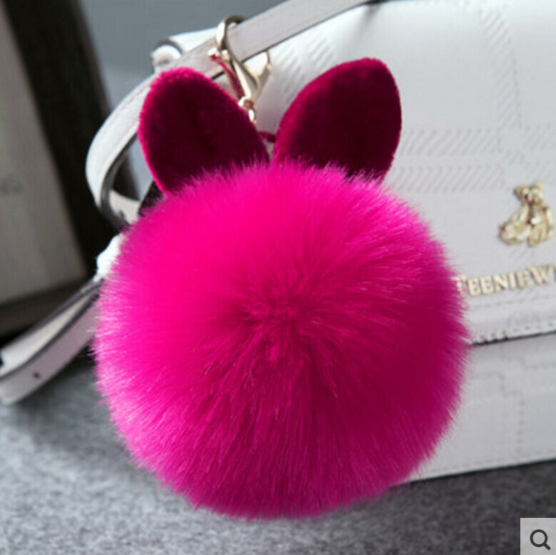 Rabbit Fur Ball/Rabbit Ear PomPom Cell Phone Car Pendant Handbag Key Chain Ring