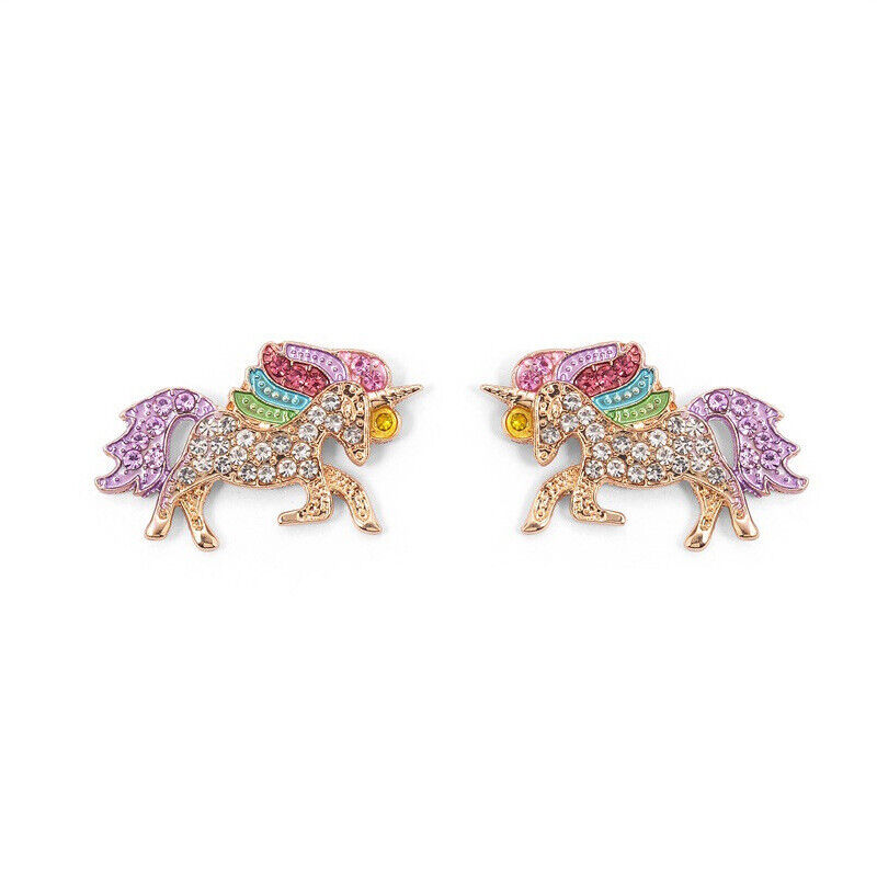 US Unicorn Jewelry Rainbow Rhinestone Crystal Necklace/ Bracelet/ Earring/ Ring