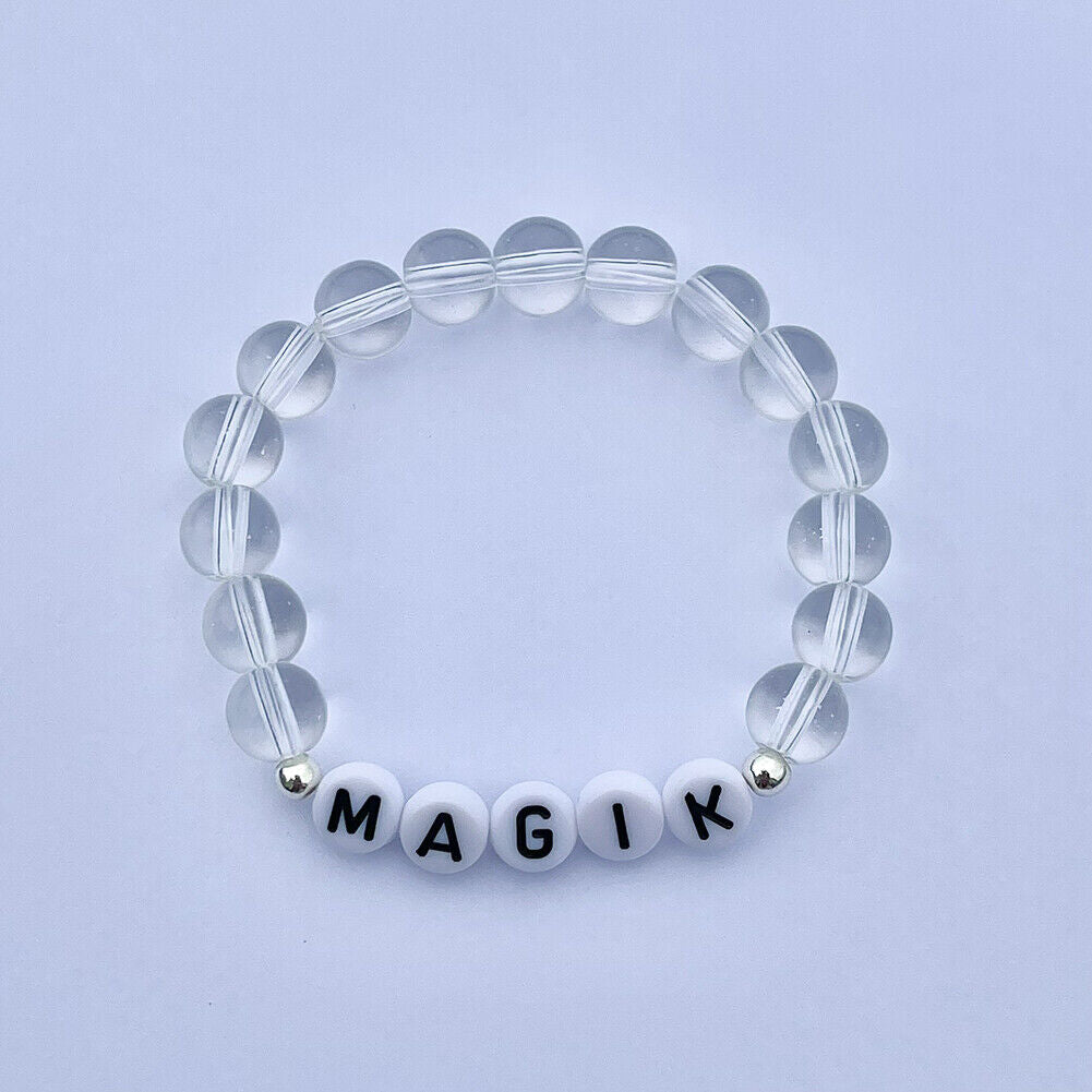 US Custom Name Bracelet Faux Pearl Jade Crystal Beaded Stackable Mama Bracelet