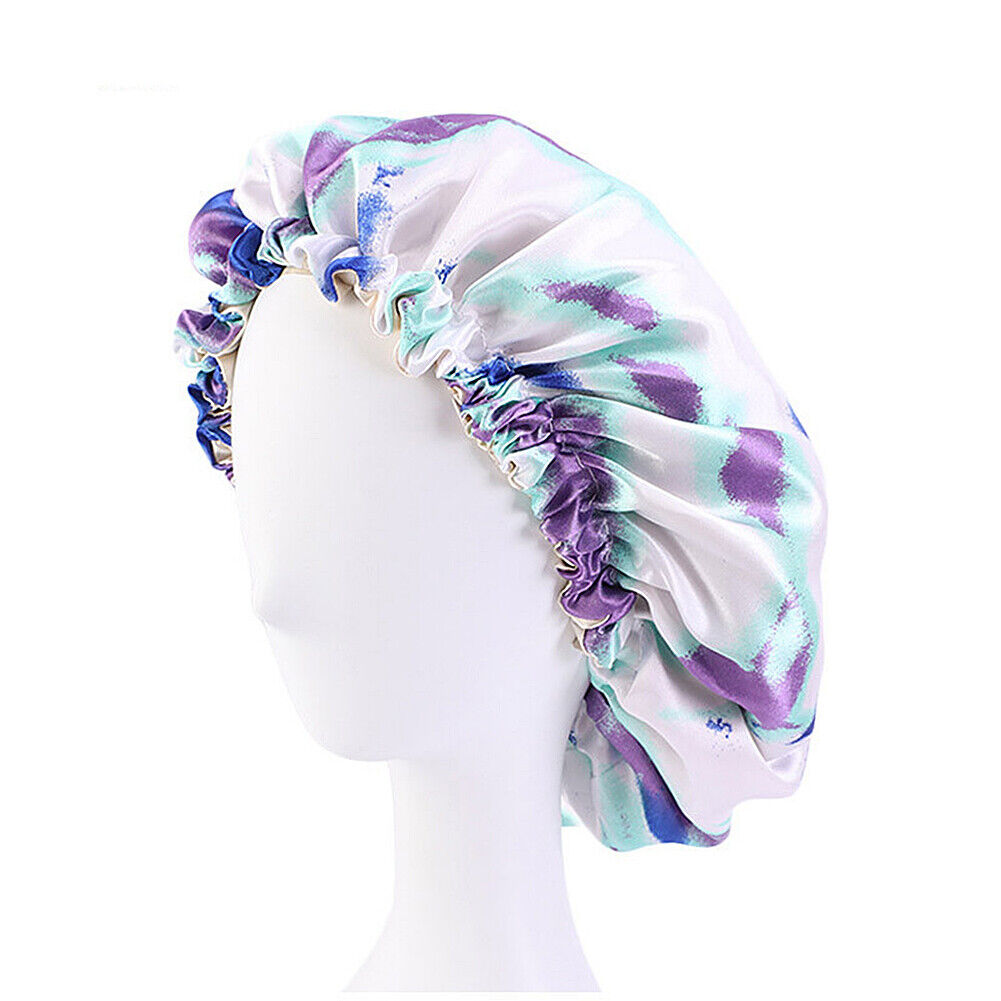 US Double-sided Satin Night Sleep Cap Hair Bonnet Hat Head Cover w/ Elastic Band