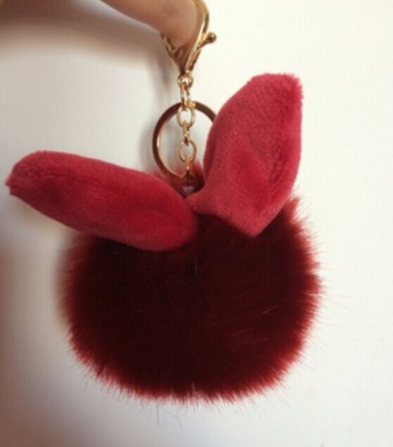 Rabbit Fur Ball/Rabbit Ear PomPom Cell Phone Car Pendant Handbag Key Chain Ring
