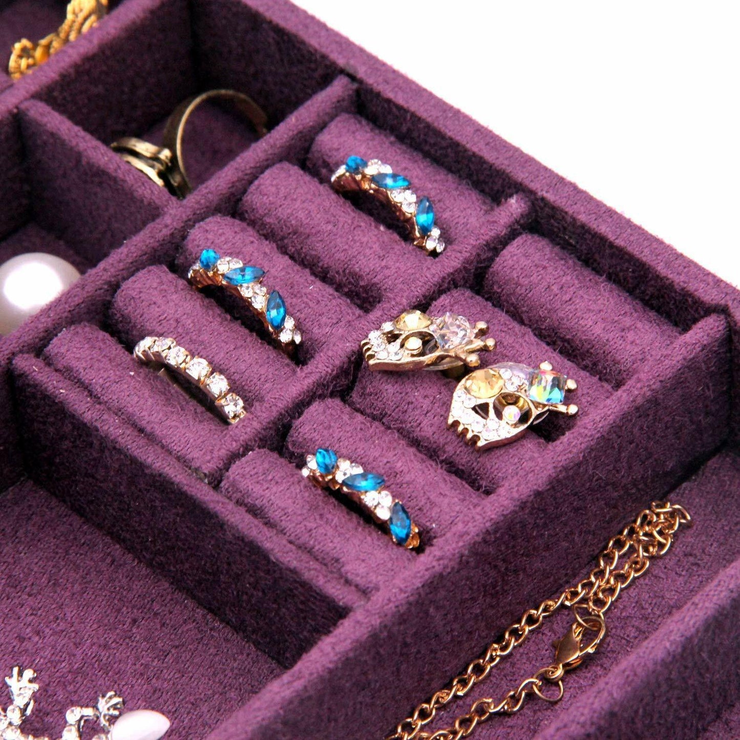 US Two-Layer Lint Large Jewelry Box Organizer Display Storage case with Lock