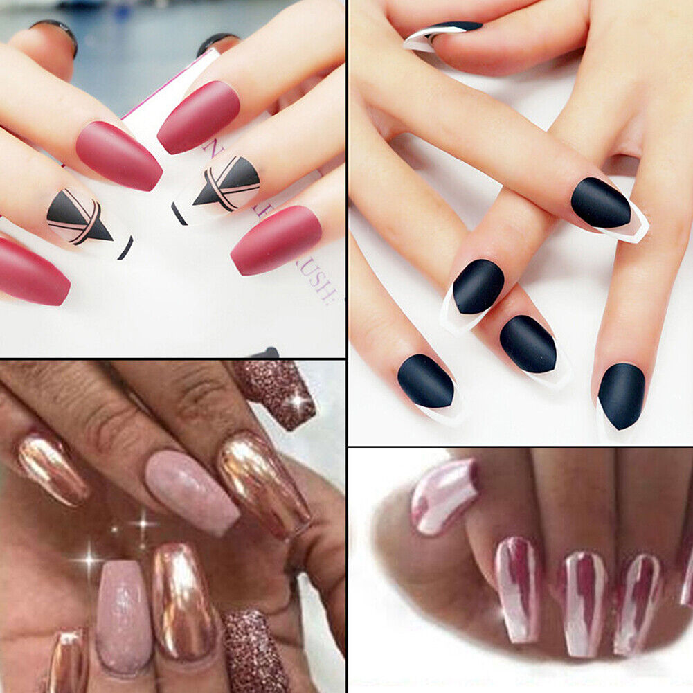 US 500-1000 Full Cover French Ballet False Fake Nail Tips Pointy Salon Nails