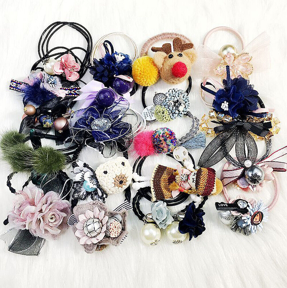 US 20-40 Pcs Stylish Elastic Bow Crystal Ponytail Rope Hair Tie Ring Hairband