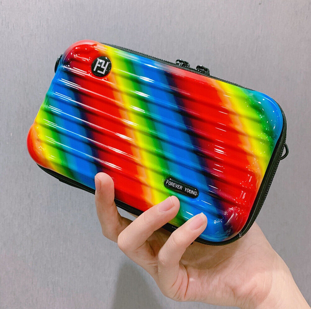 US Women Suitcase Box Shape Crossbody Shoulder Bag Letter Band Travel Carrying