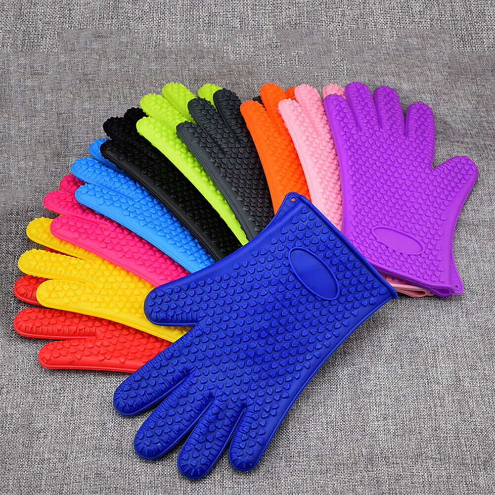 US Silicone BBQ Heat Resistant Gloves Grill Pot Holder Cooking Grip Oven Mitts