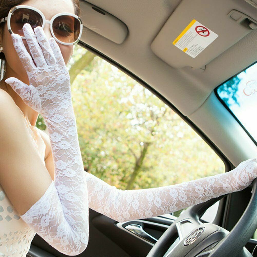 US Sexy Lace Gloves Thin Long Bride Wedding Party Arm Elbow Prom Driving 19.7''