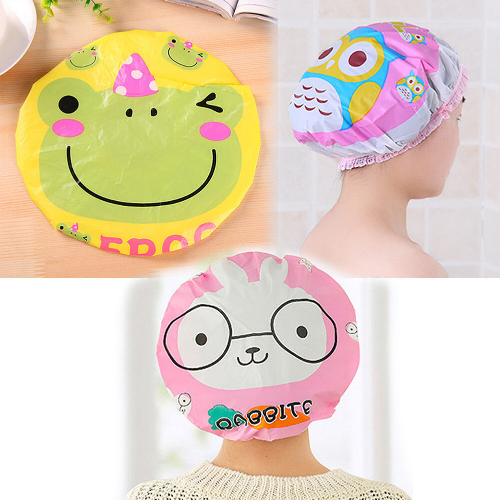 3-6 Pcs Women Shower Cap Waterproof Elastic Bath Hat Cleaning Hat Cute Kid Adult