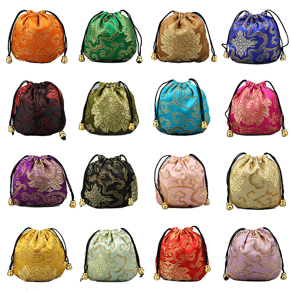 US 16~32 Silk Brocade Jewelry Pouch Bag Drawstring Coin Purse Gift Bag Value Set