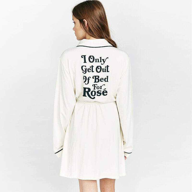 Women's Long Sleeve Loose Open Front Letter Print Back Waist Belt Dress
