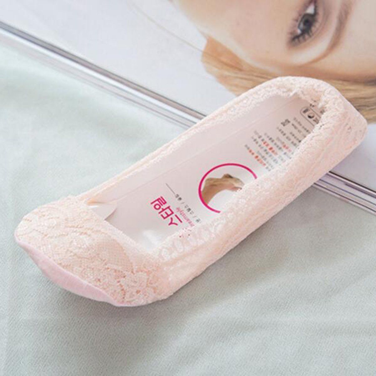 5 Pack Low Cut Lace Liner Boat Socks Ballet Plain Footies w/ Anti-slippery pads