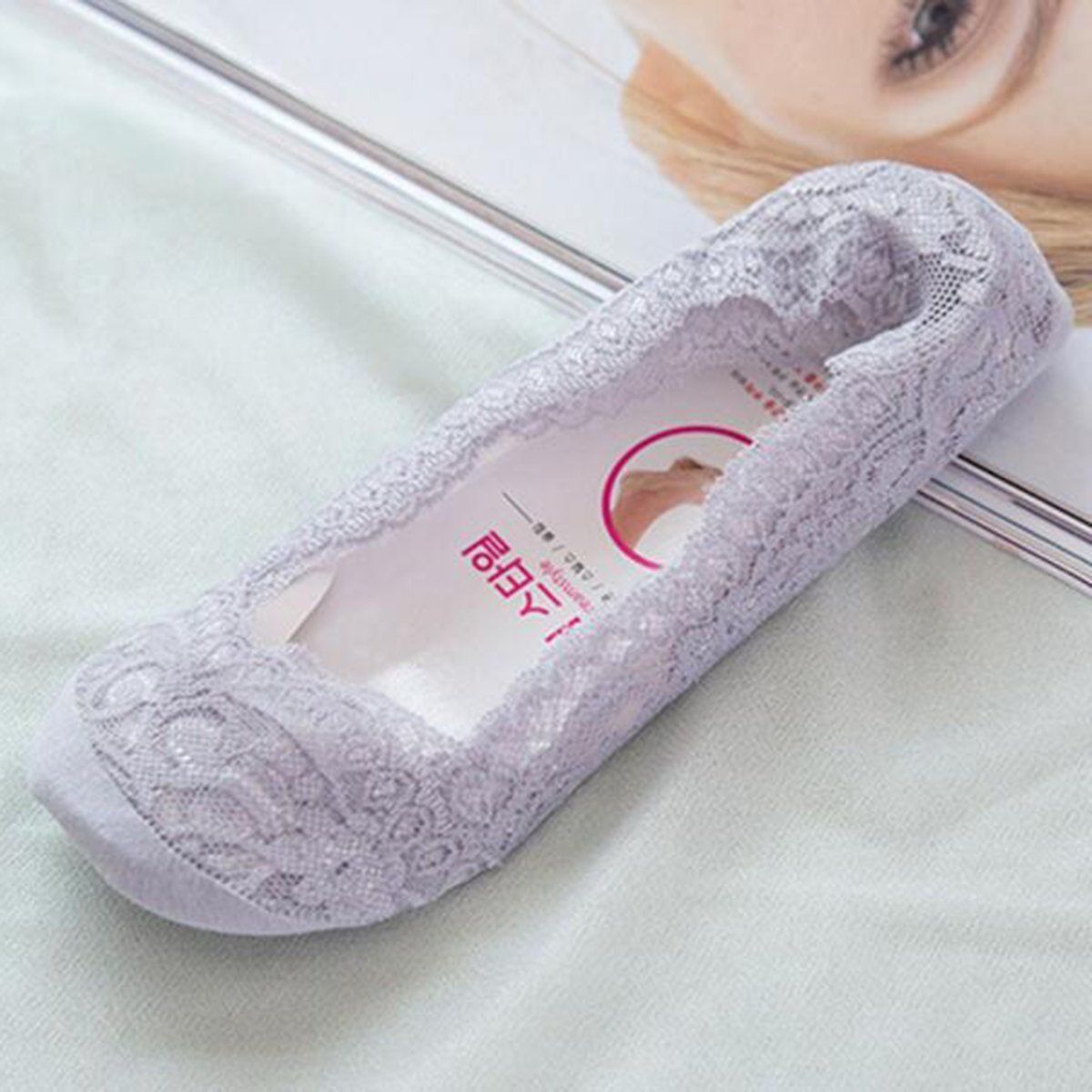 5 Pack Low Cut Lace Liner Boat Socks Ballet Plain Footies w/ Anti-slippery pads