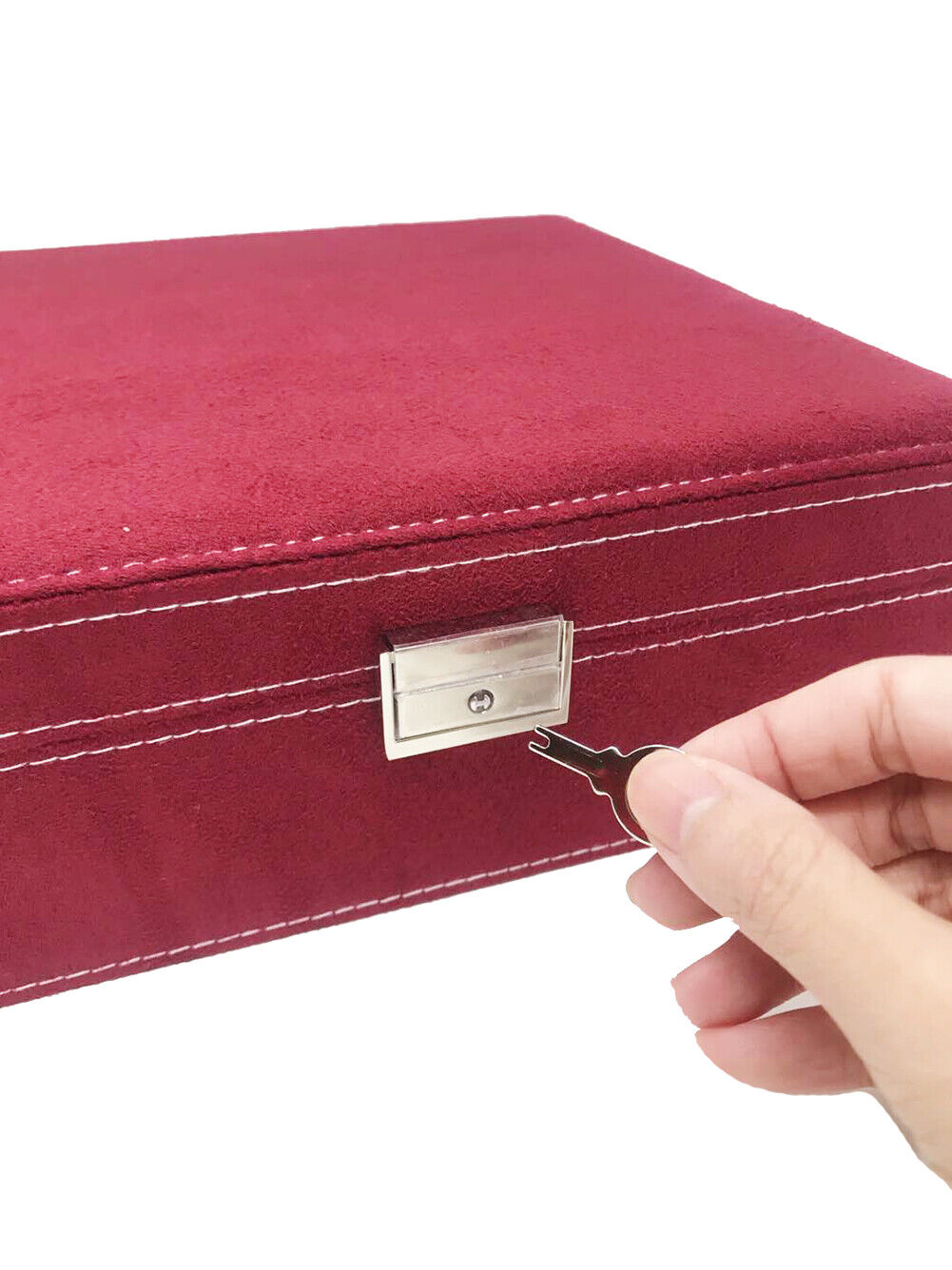 US Two-Layer Lint Large Jewelry Box Organizer Display Storage case with Lock
