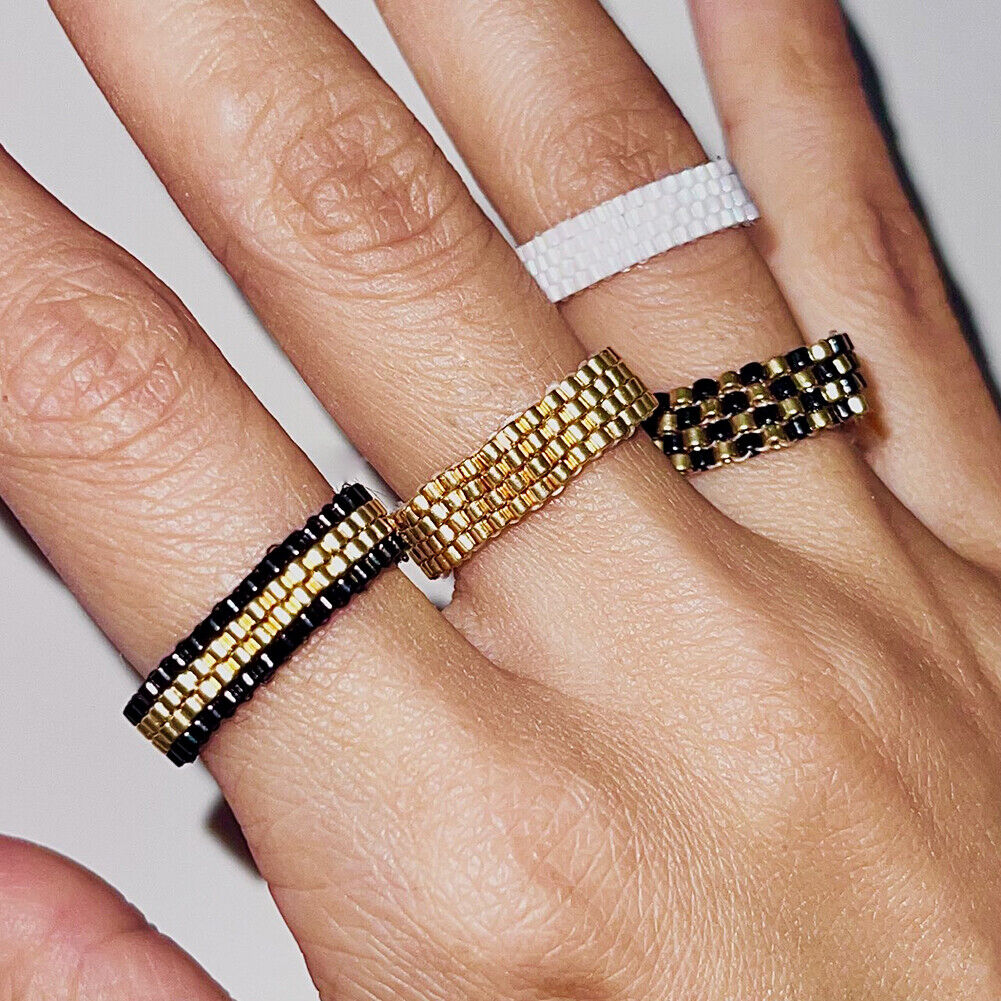 Magik Custom Handmade Vintage Shining Stackable Delica Beaded Ring Mosaic