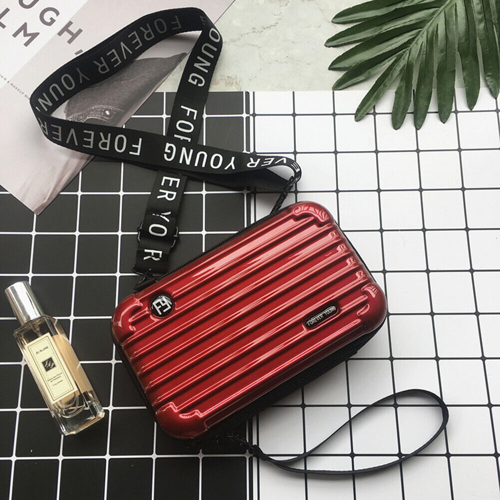 US Women Suitcase Box Shape Crossbody Shoulder Bag Letter Band Travel Carrying