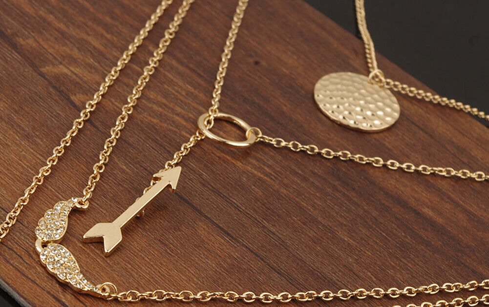 US Boho Women Multi-layer Long Chain Pendant Crystal Choker Necklace Jewelry