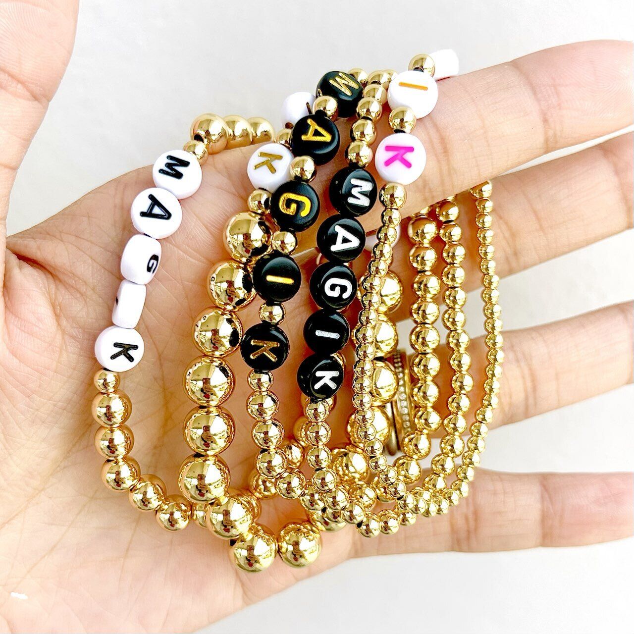 US Personalized 14k Gold Plated Name Stretch Bracelet Custom Mama Bracelet Gift