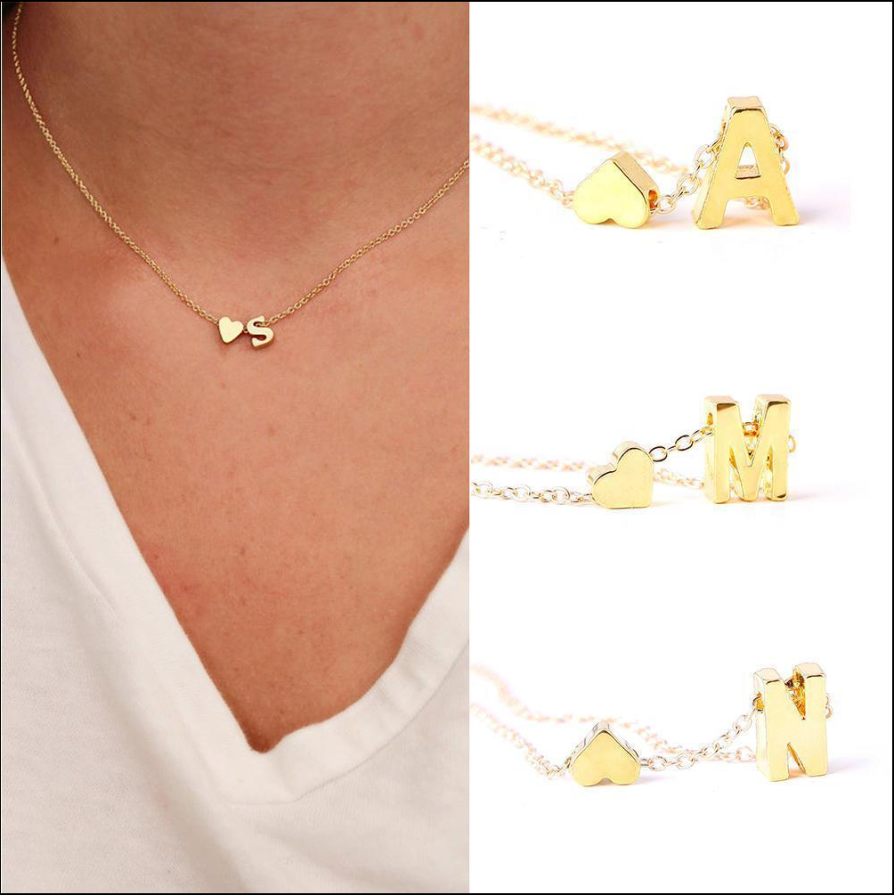 US Charm Heart Letter Initial A-Z Alphabet Pendant Chain Necklace Christmas Gift