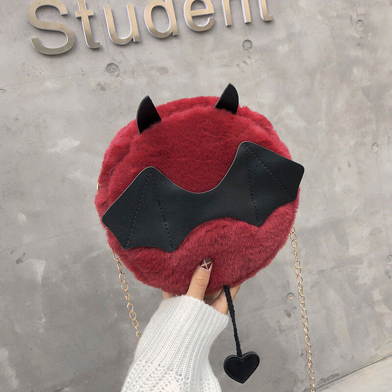 Magik Devil Monster Crossbody Shoulder Bag Faux Fur Fluffy Bat Doll Toys Handbag