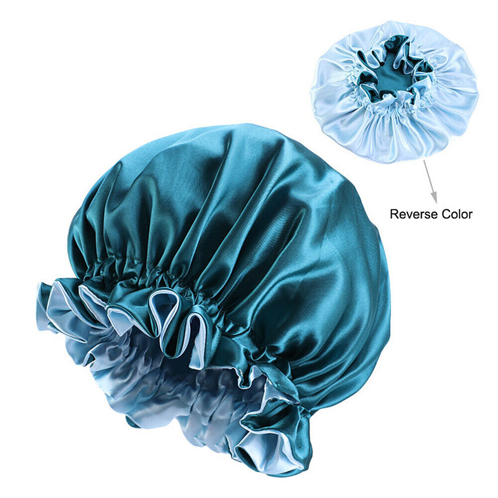 US Double-sided Satin Night Sleep Cap Hair Bonnet Hat Head Cover w/ Elastic Band