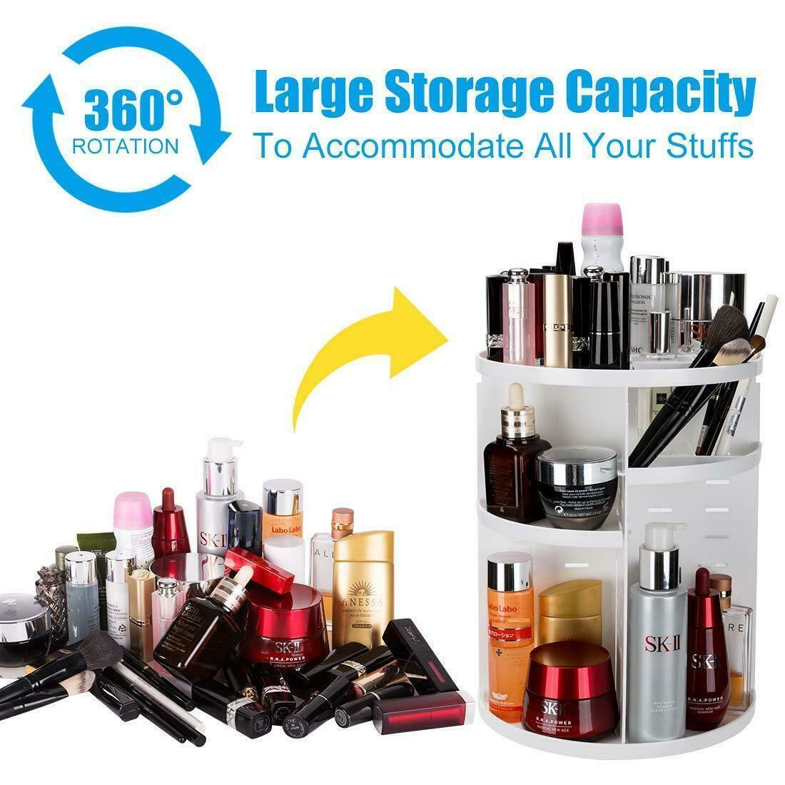 360 Degree Rotating Cosmetic Makeup Organizer Storage Box Lipstick Shelf Display