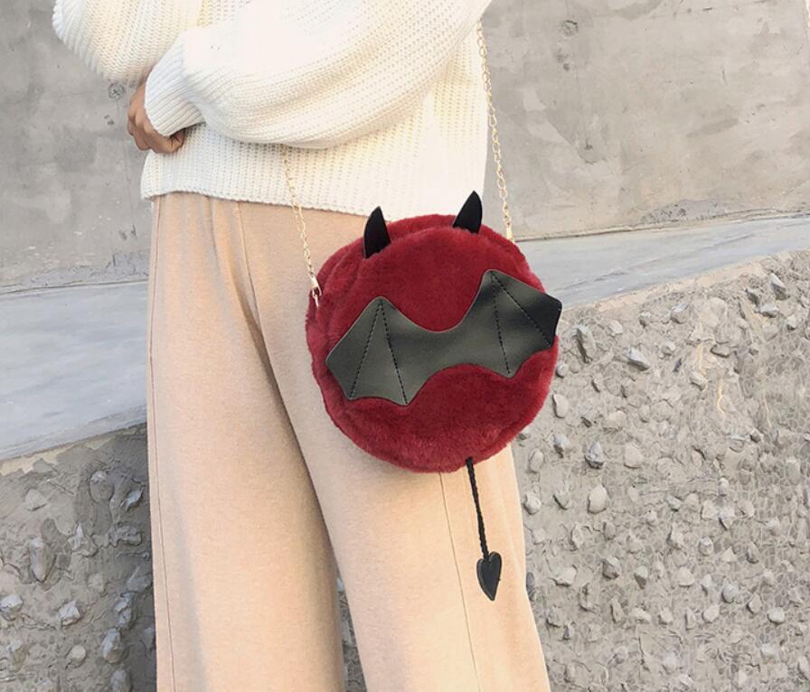 Magik Devil Monster Crossbody Shoulder Bag Faux Fur Fluffy Bat Doll Toys Handbag