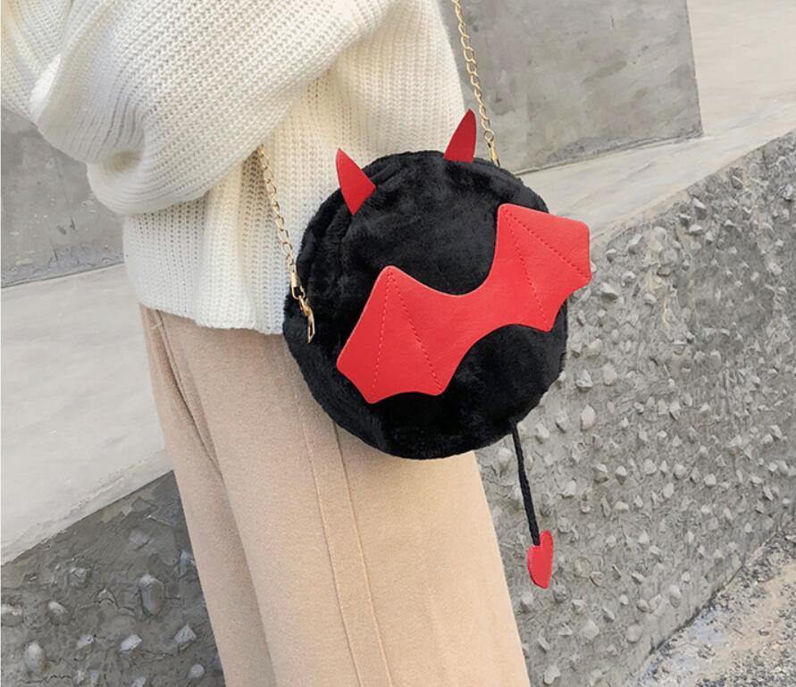 Magik Devil Monster Crossbody Shoulder Bag Faux Fur Fluffy Bat Doll Toys Handbag