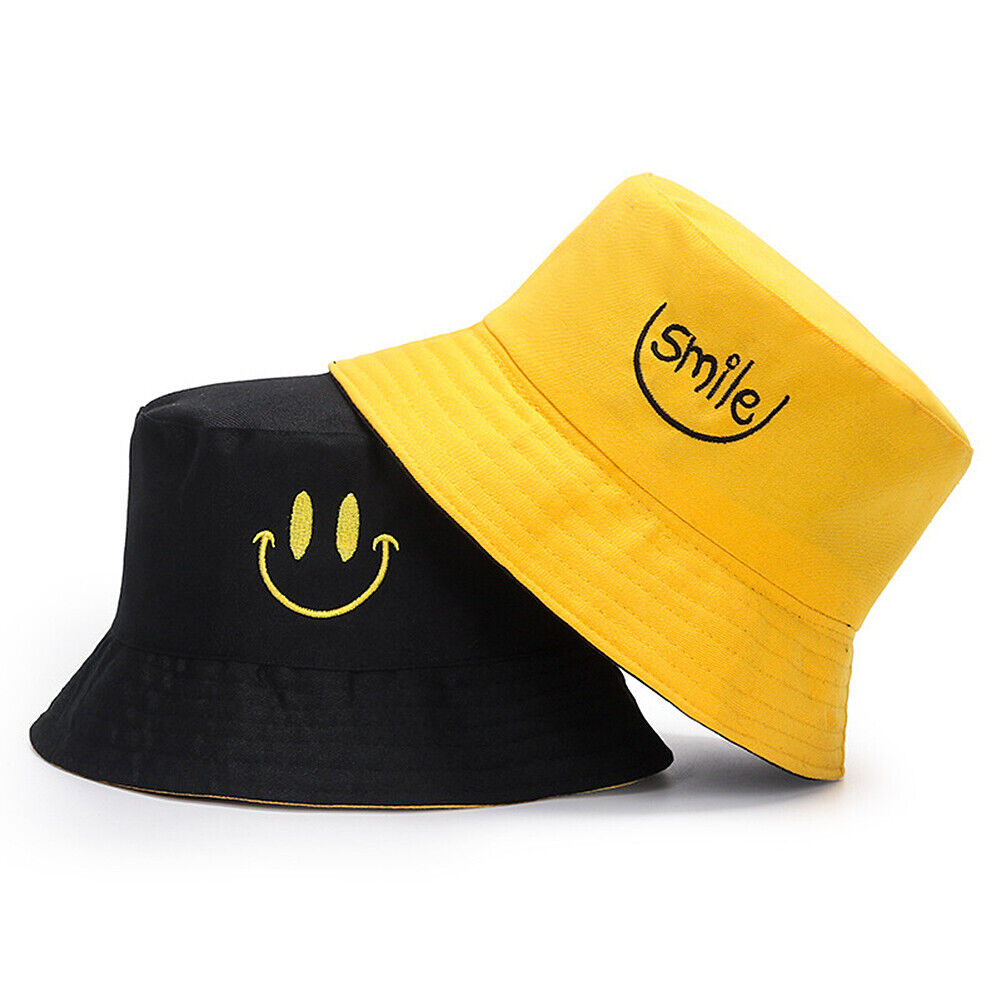 US Double-sided Bucket Hat Fisherman's Cap Men Women Embroidery Pattern Cotton