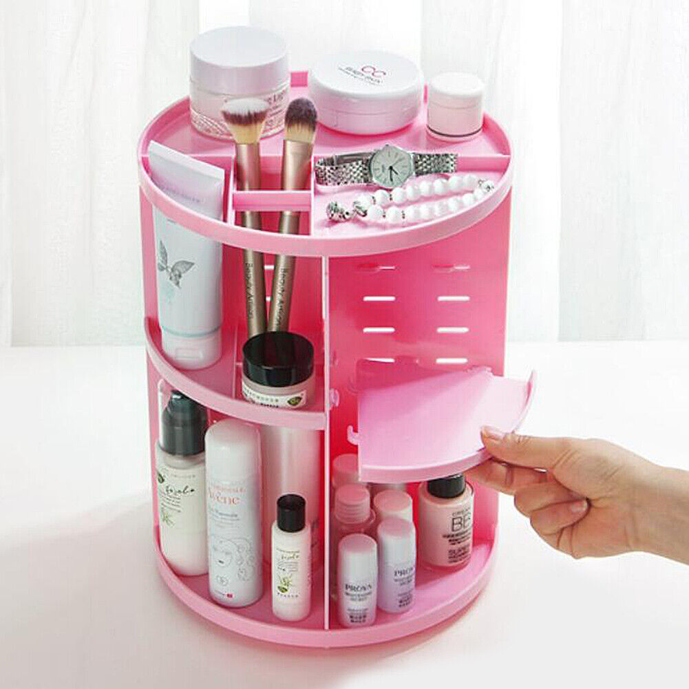 360 Degree Rotating Cosmetic Makeup Organizer Storage Box Lipstick Shelf Display