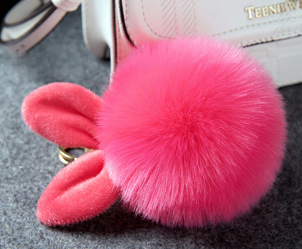 Rabbit Fur Ball/Rabbit Ear PomPom Cell Phone Car Pendant Handbag Key Chain Ring