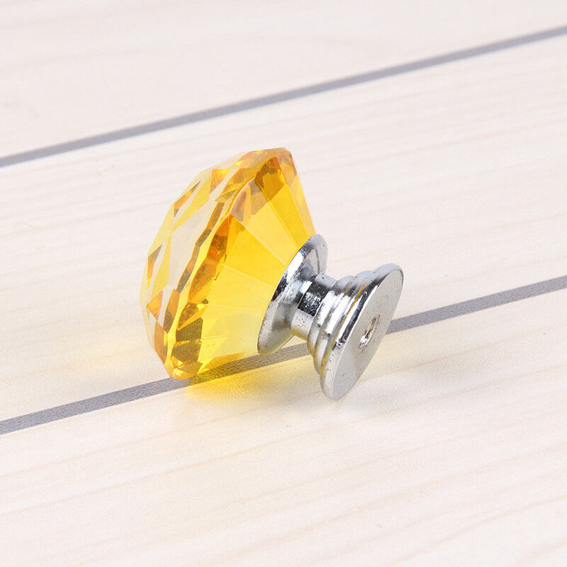 10Pcs Crystal Glass Cabinet Knob Diamond Shape 30mm Drawer Cupboard Handle Pull