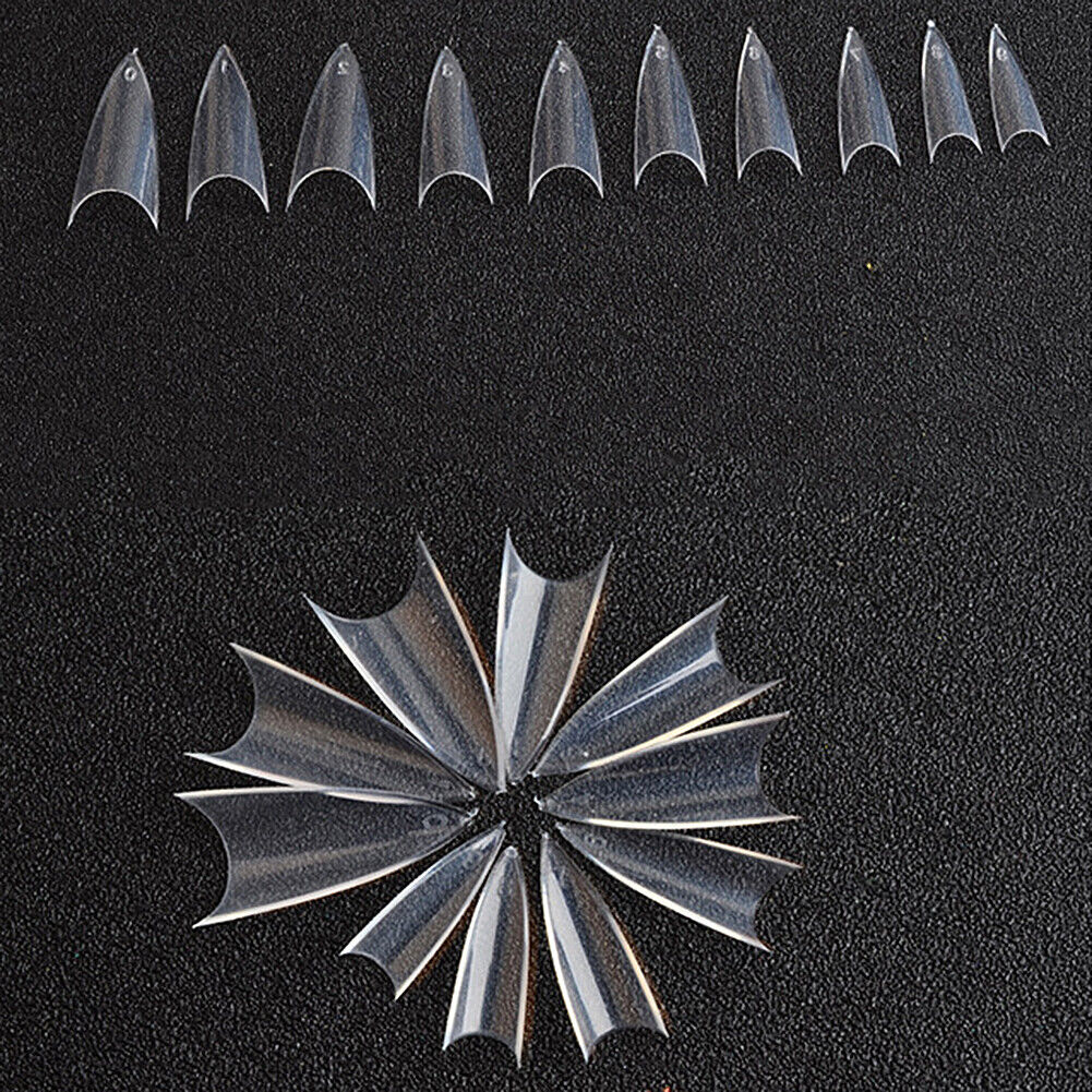 US 500-1000Pcs Stiletto French False Fake Acrylic Nail Tips Coffin Nails Long