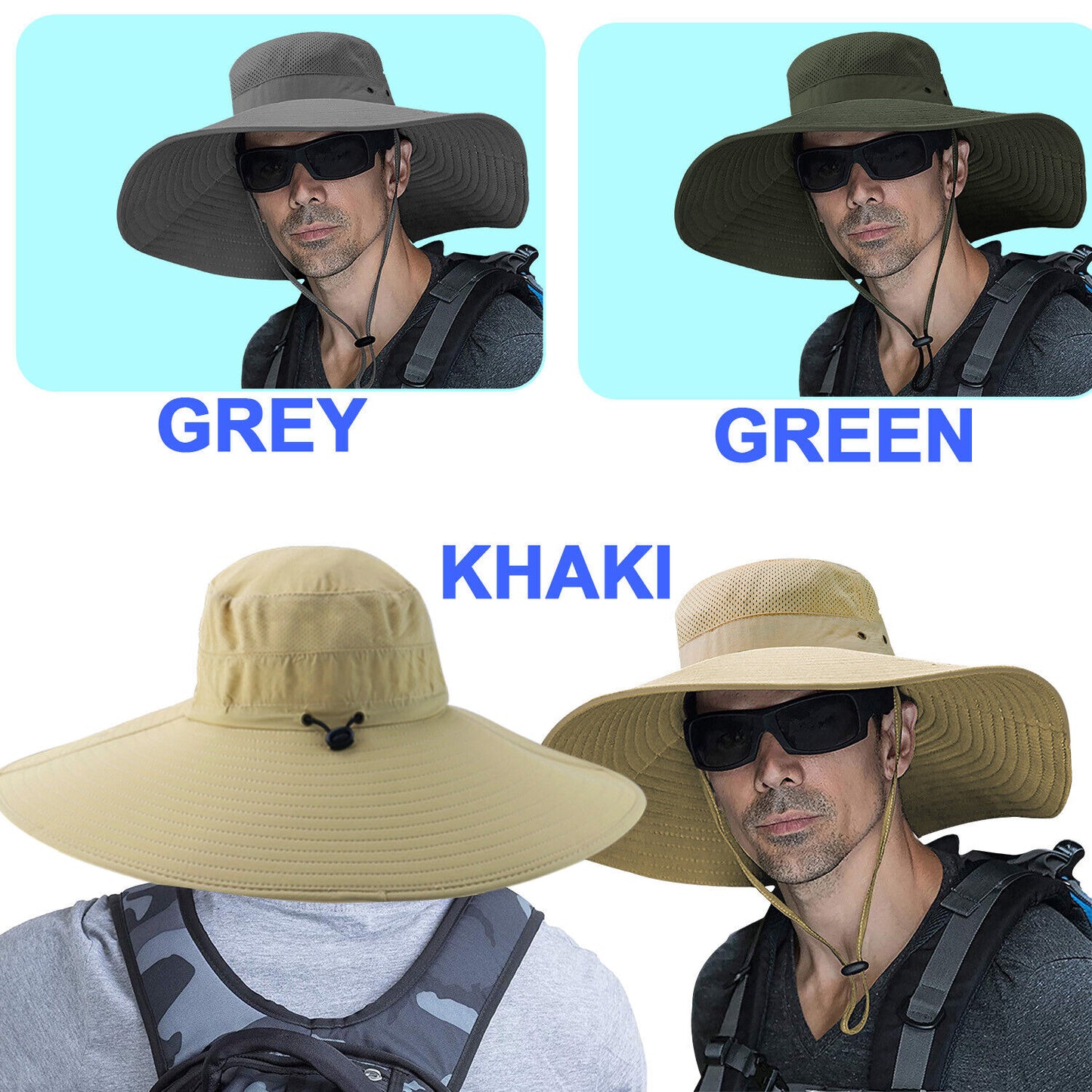 US 1~2 Pack Wide Brim Foldable & Adjustable Bucket Sunhat All Seasons Waterproof