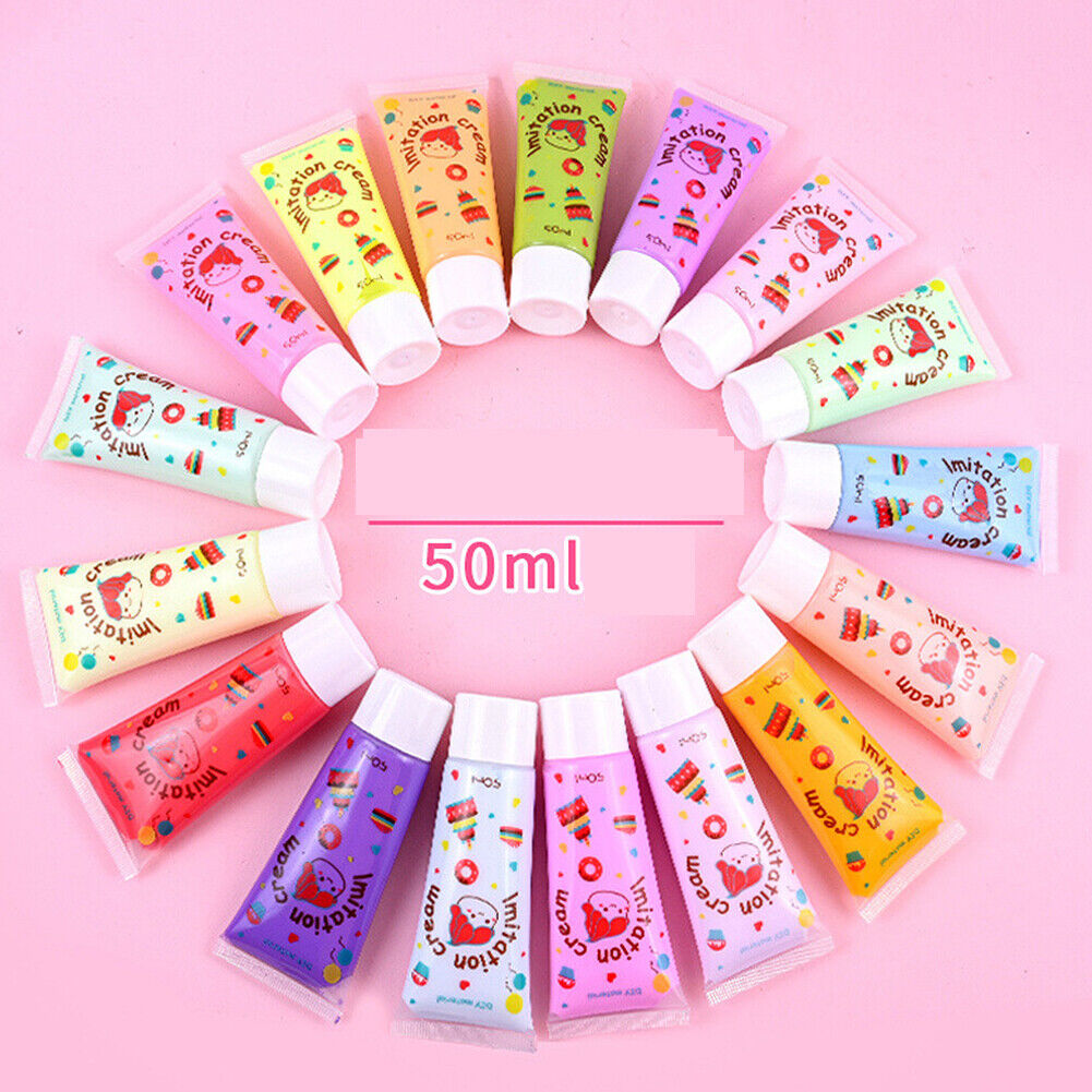 US 14 Pcs 50g Simulation Cream Adhesive Fake Whipped Cream Glue Set w/14 Nozzles