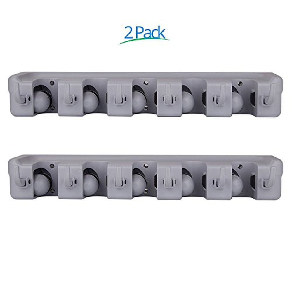 (Two PCS) Freye Mop Holder (Non Slide)5Position with 6Hooks, Install Behind Door