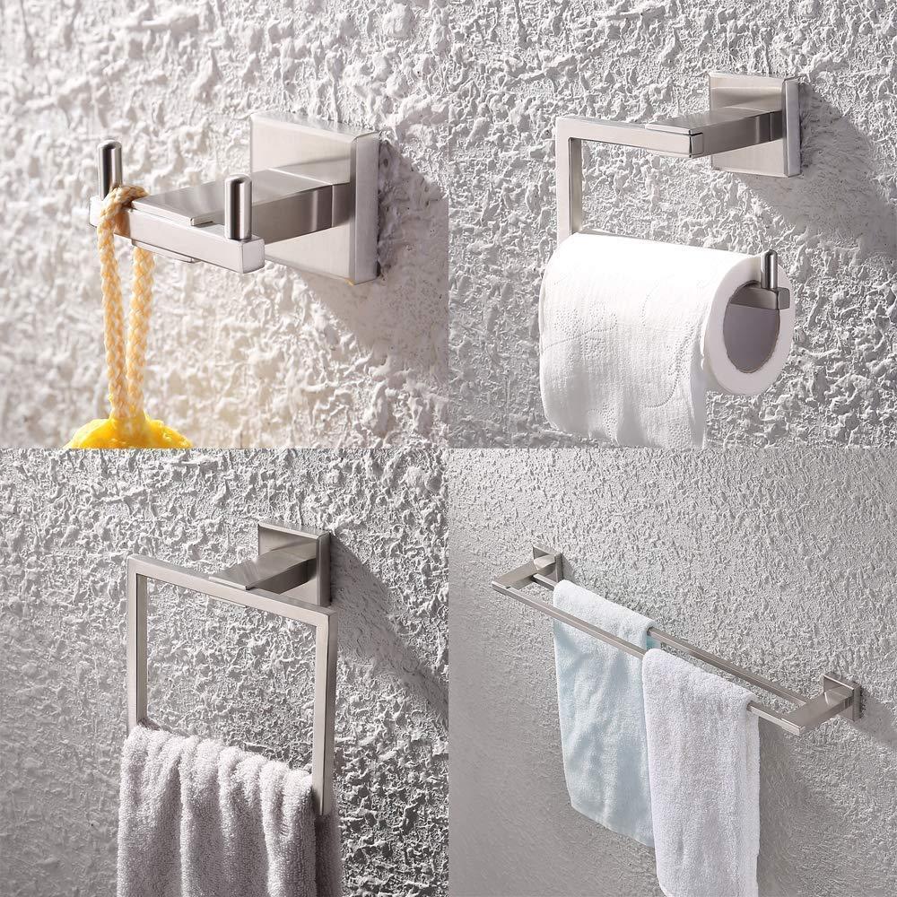 4-Piece Bathroom Accessory Towel Bar Toilet Paper Holder Towel Ring Hook Mount