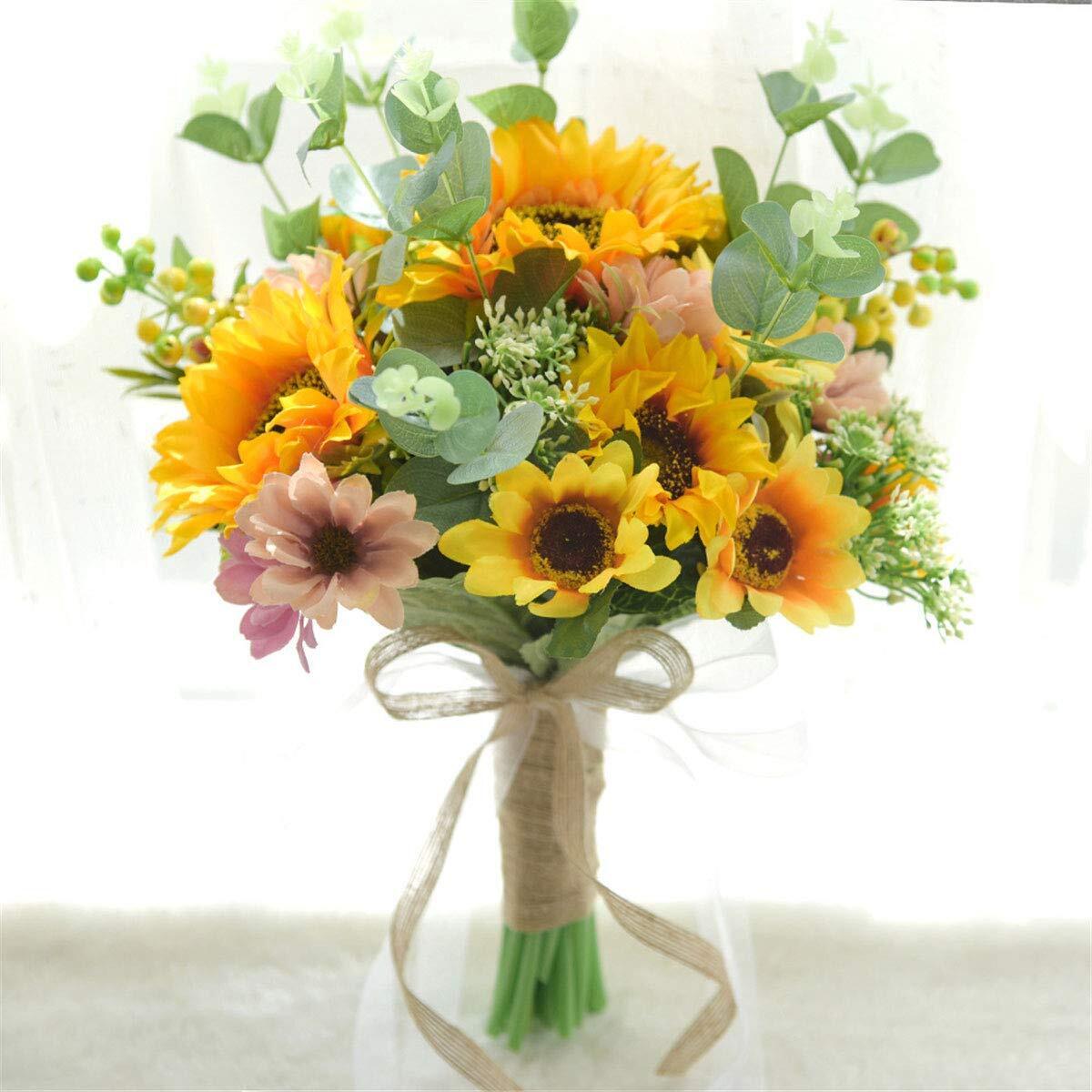 10.5" Bridal Holding Wedding Sunflower Mixed with Small Flowers