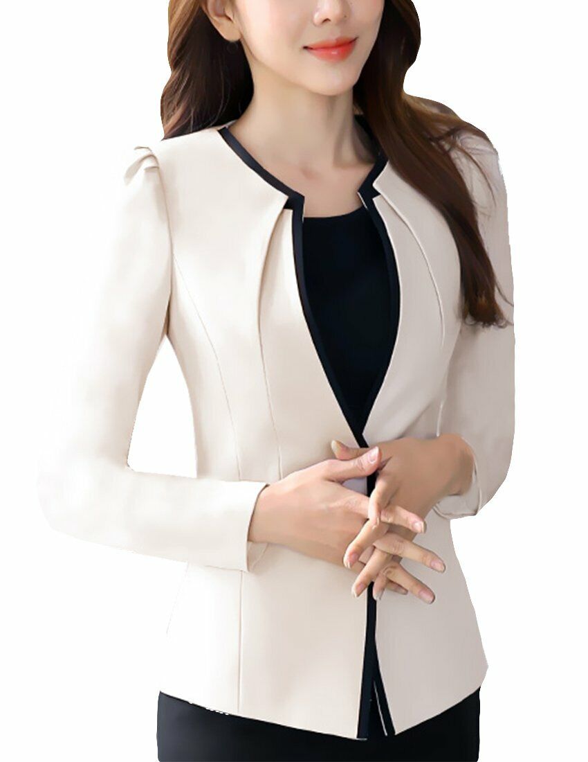 MFrannie Women Split Crew Neck OL Casual Work One Button Slim Blazer