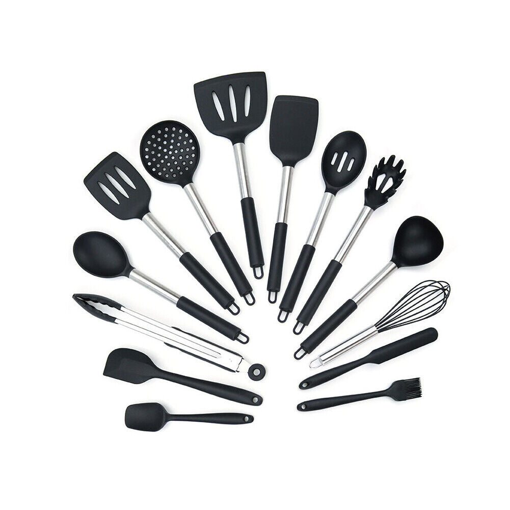 US 14 Pcs Set Silicone Cooking Utensils Kitchen Utensil Heat Resistant Nonstick