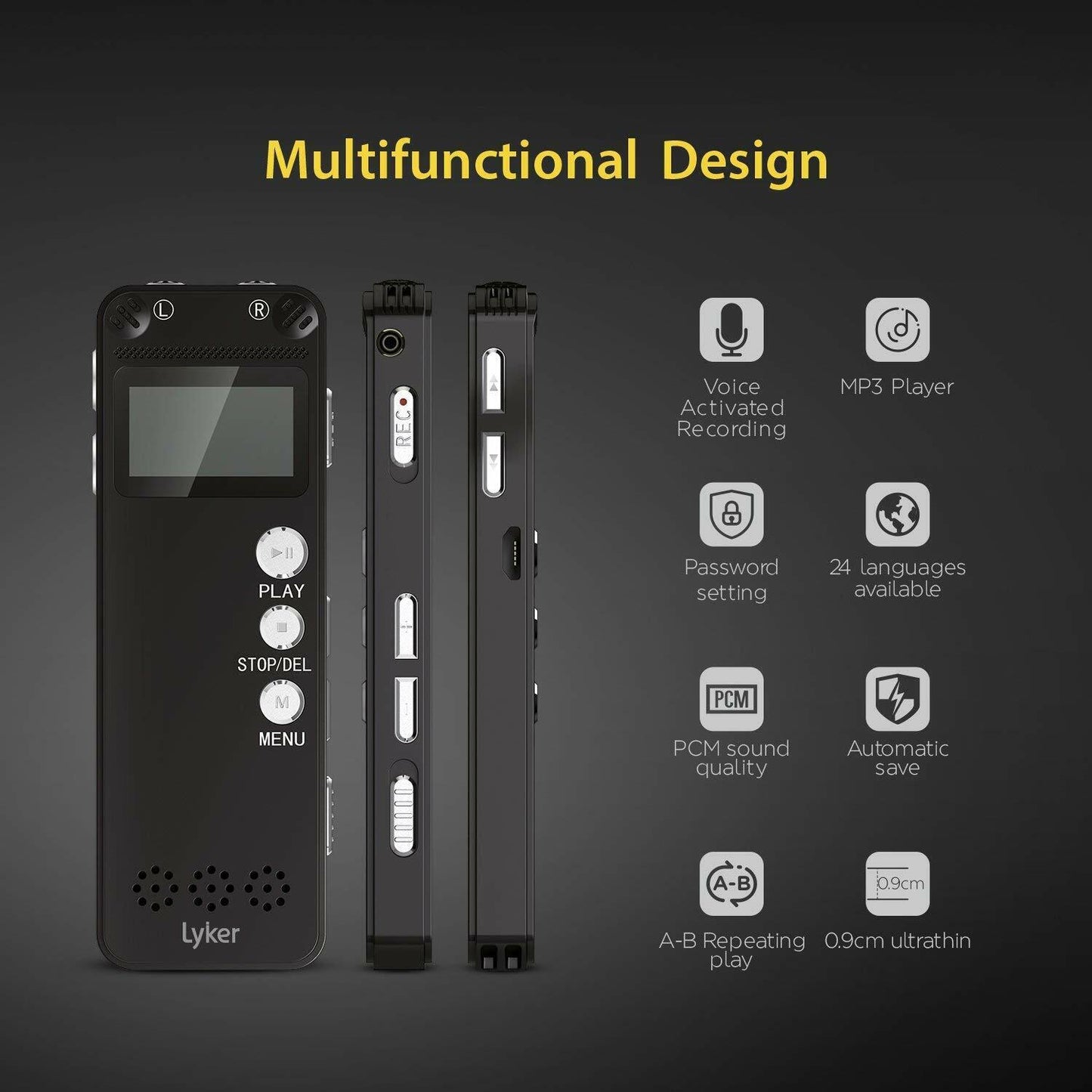 Lyker VM-31 Digital Voice Recorder for Lectures 8GB with Dual Microphone